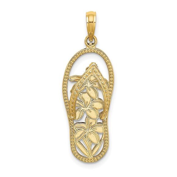 14k Yellow Gold Polished Multi Flower Flip-Flop Charm